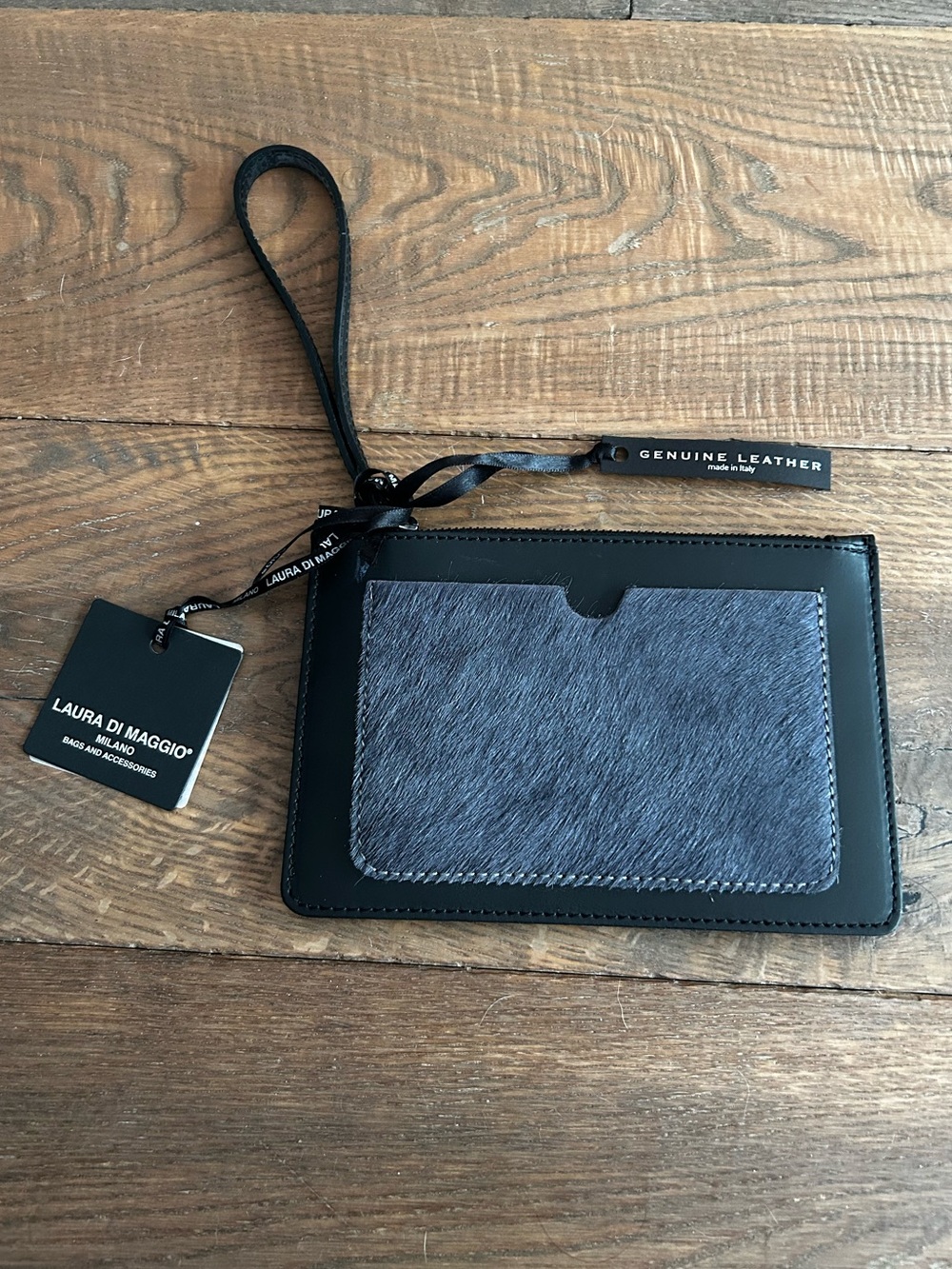 NWT Laura Di Maggio Calfhair and Leather Wristlet